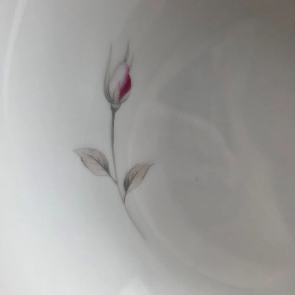 Seizan Fine China Lasting Rose 9 Inch Serving Bowl White Pink Roses Gray Leaves